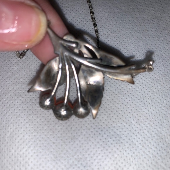 Antique Sterling Silver Coral Cherry Necklace - Picture 8 of 8